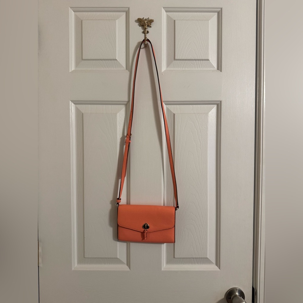 Kate Spade Marti Leather Flap Wallet Crossbody Peach Orange